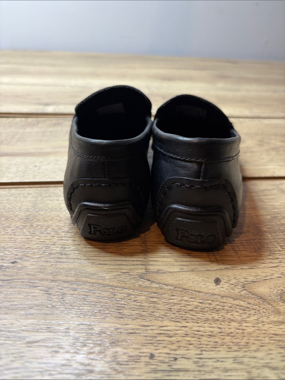 Youth Boys Polo Ralph Lauren Telly Leather Penny Loafers Black Size 2 - Picture 3 of 6